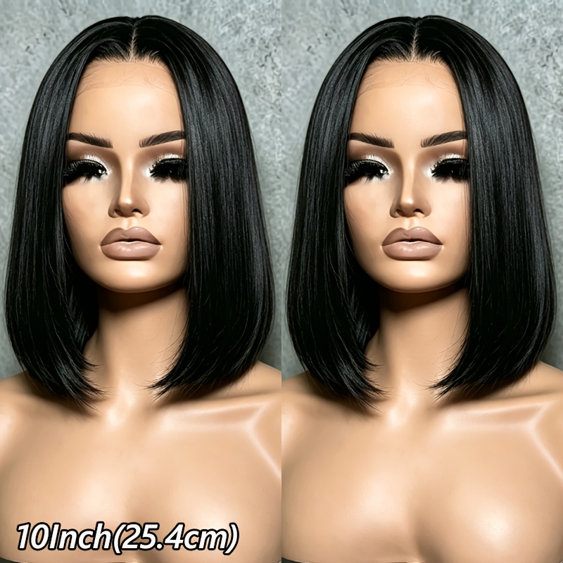 Image of 13x4 Lace Front Wig Human Hair Short Bob Straight 150% Density Brazilian Hair Wig For Women 13x4 Transparent Lace For Daily Wear And Party