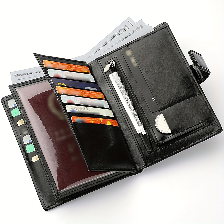 

Unisex Simple Style Pu Leather Wallet, Large Capacity Multi-card Holder, Multi-functional Passport Holder