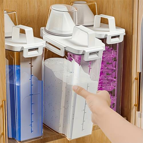 4pcs set 2 containers 2 lids large capacity clear liquid storage bottles with measuring cup lids and durable plastic material reusable suitable for storing and dispensing soap laundry detergent and fabric softener