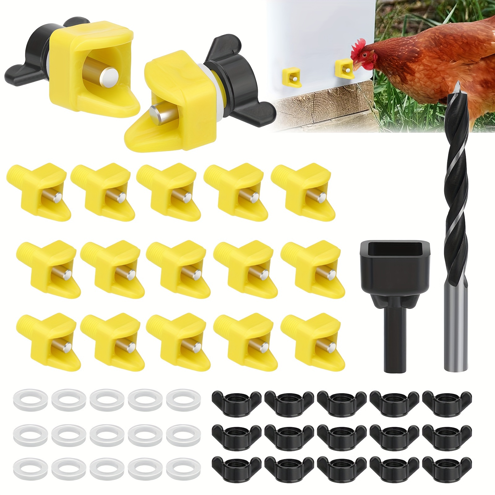 TEMU 15pcs Chicken Waterer With Drill Bits, Anti-leak Automatic Chicken Waterer, Poultry Waterer, For Chicken, Quail