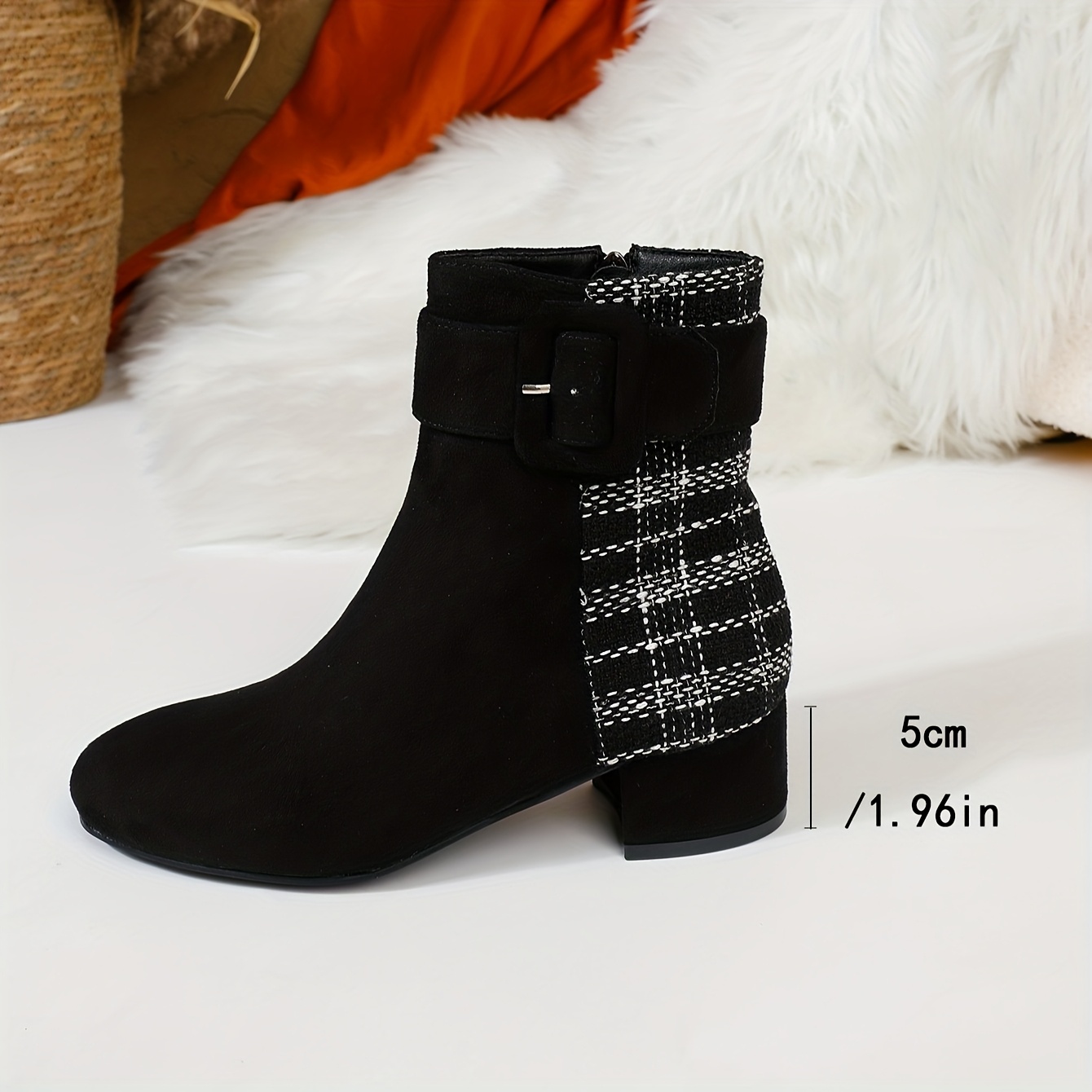 Women's Chunky Heel Round Toe Ankle Boots with Side Zipper