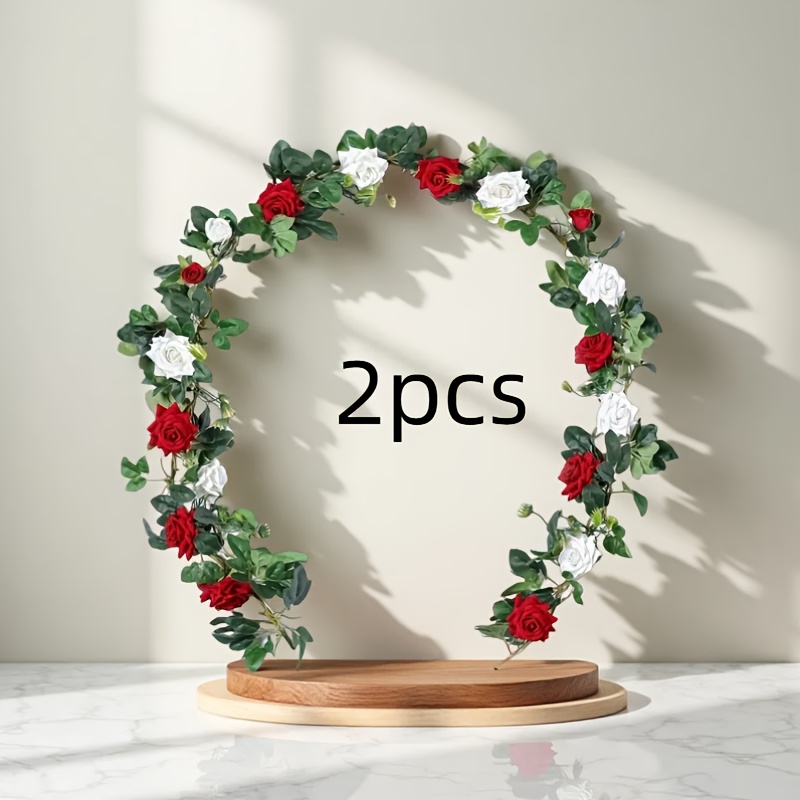 Floweroyal 2pcs Artificial Rose Vines 5.5ft Velvet Flowers For Garland Hanging And Wedding Decor (red And White).