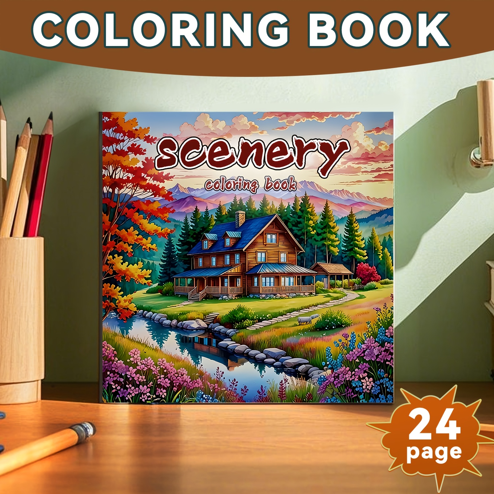 TEMU 2026 New "scenery" Theme Relaxation Coloring Book, Upgraded , 24 Pages Of Thickened Paper, 7.9x7.9 Inches, Clear Lines, Holiday Gift, Birthday