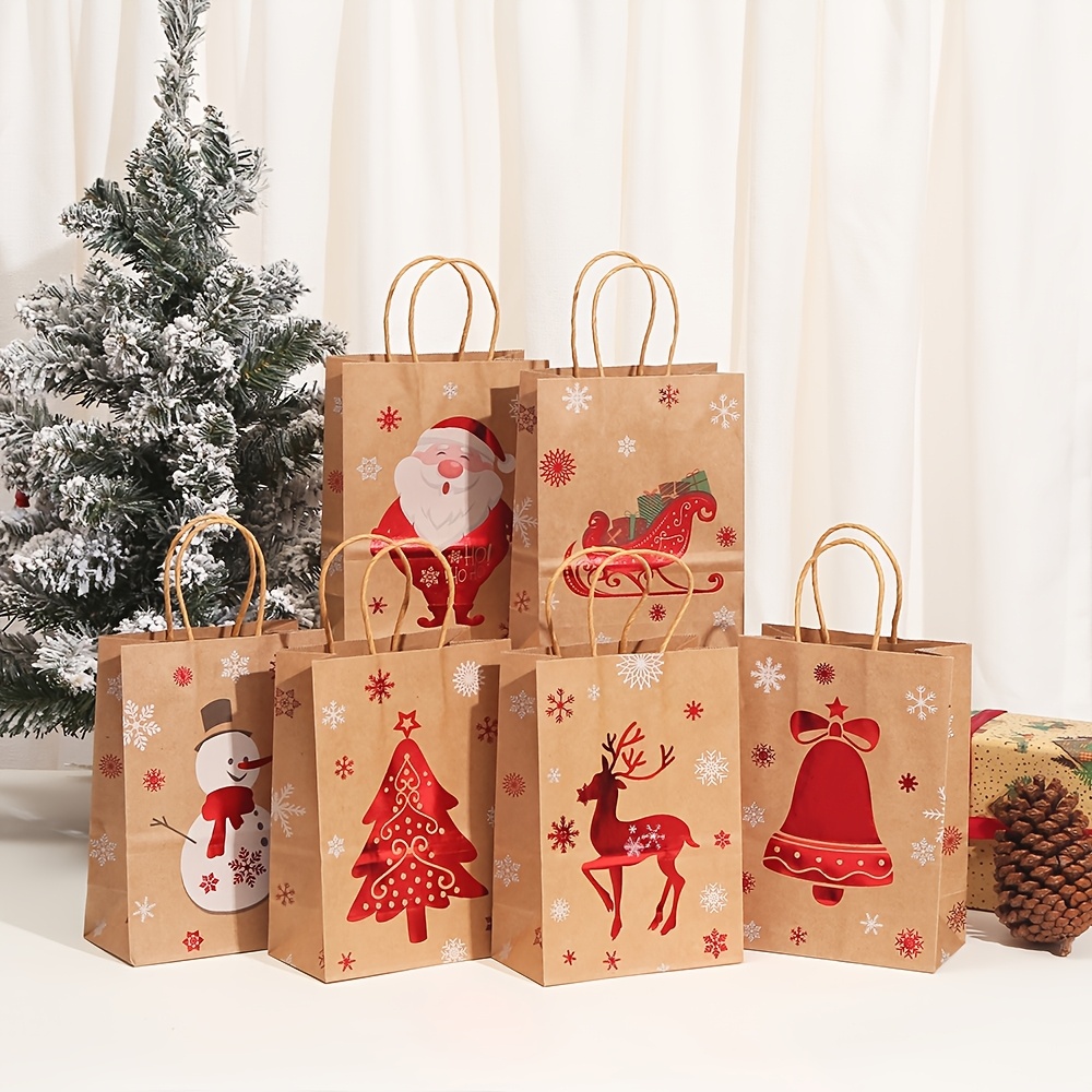 

6pcs New Christmas Paper Bag With Printed Gift Bag, Christmas Eve Fruit With Handle Tote Bag, Christmas Gift Packaging Bag, New Year Party Gift Bag