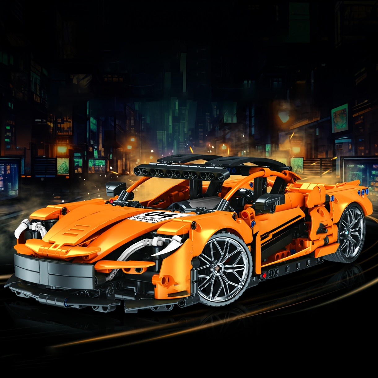 Image of 764pcs Orange Supercar Toy Building Block Car, Technology Mechanical Simulation 2 Door Sports Car Assembly Shape, Boys' Building Block Toys