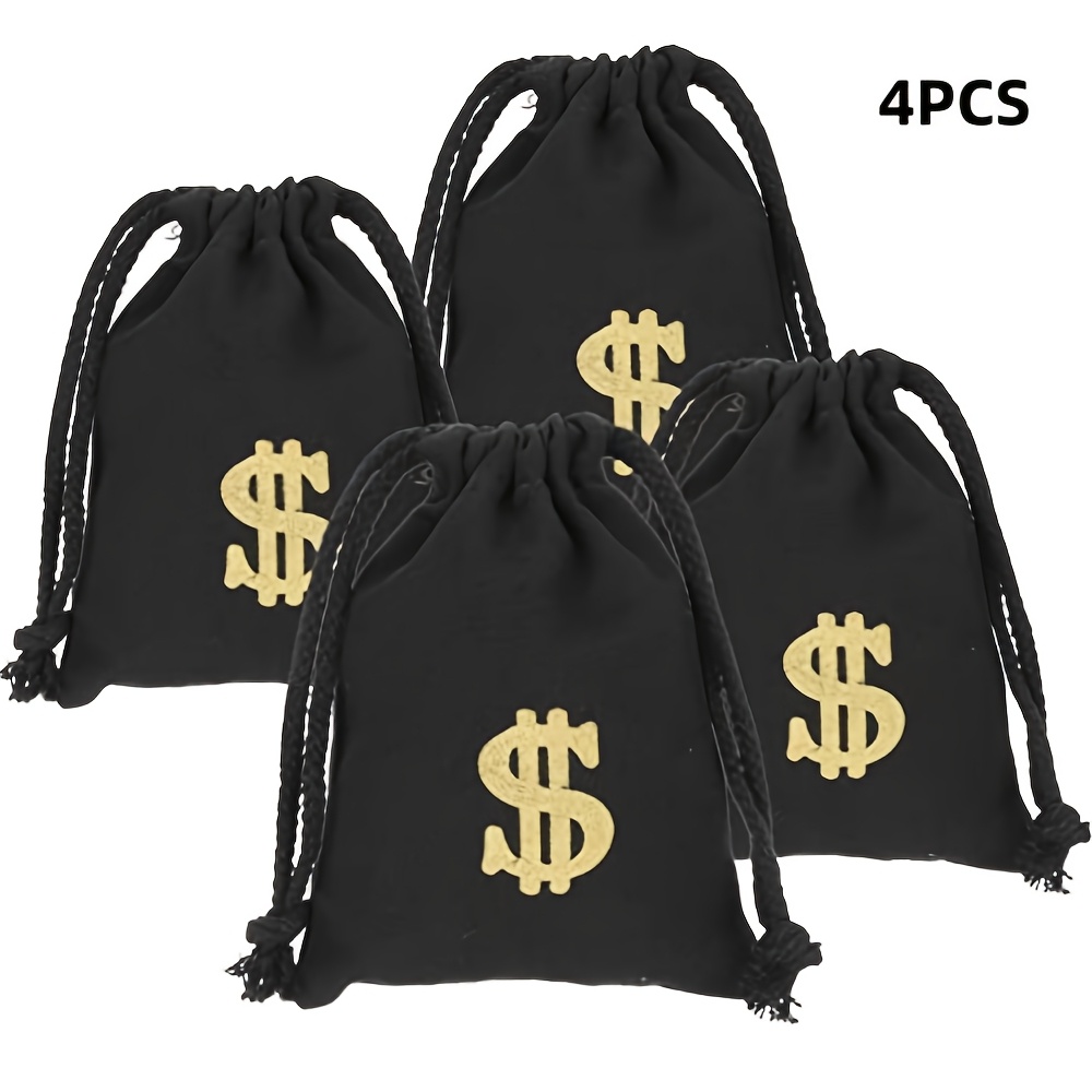 Image of 2/4pcs Dollar Sign Canvas Drawstring Bags - Perfect For Jewelry, Cosplay & Party Favors