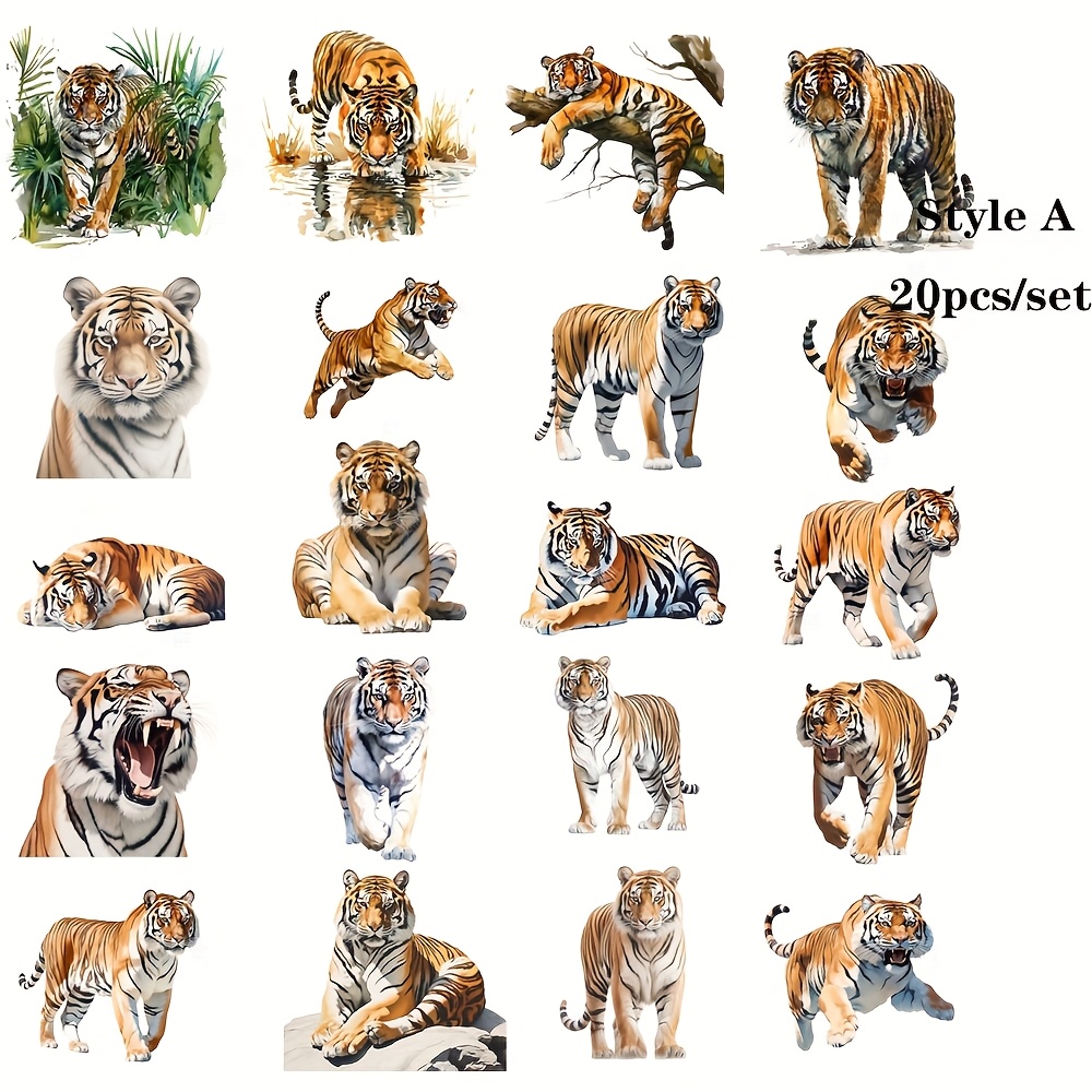 TEMU 20pcs/set Creative Tiger Handmade Stickers Decorative Stickers For Diy Notebooks, Scrapbooks, Journals, And Magazines