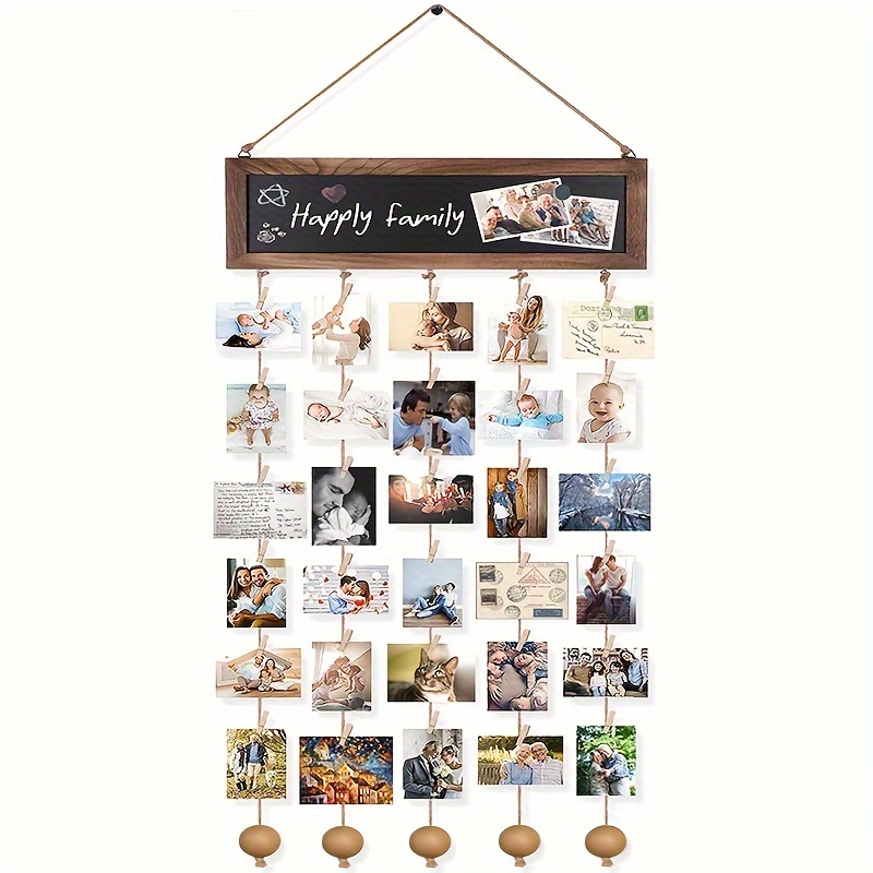 

Set, Photo Board Picture Collage Wall Decor - Personalized Writable Rustic Photo Hanging Display Board With 30 Clips For Aesthetic Home Office Bedroom Room Dorm Decor