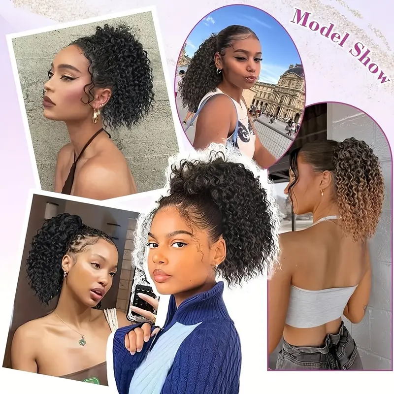 30.48 cm drawstring ponytail extension for women short synthetic curly ponytail extension pony tails drawstring hair pieces for daily use details 0