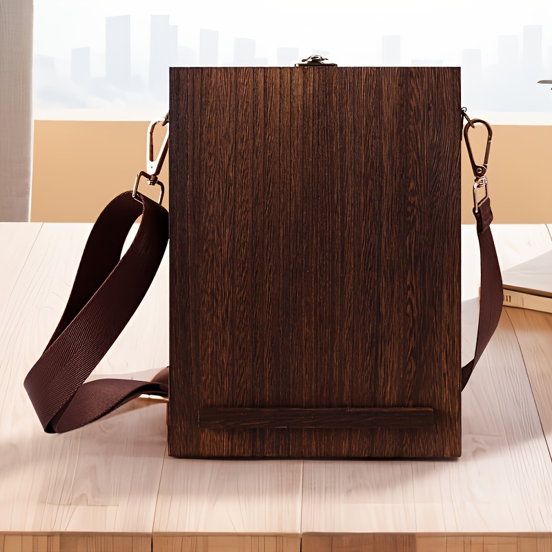 1pc writers messenger wooden box multifunctional handcrafted wooden crossbody bag portable artist toolkit brush storage box   easel for outdoor painting 1