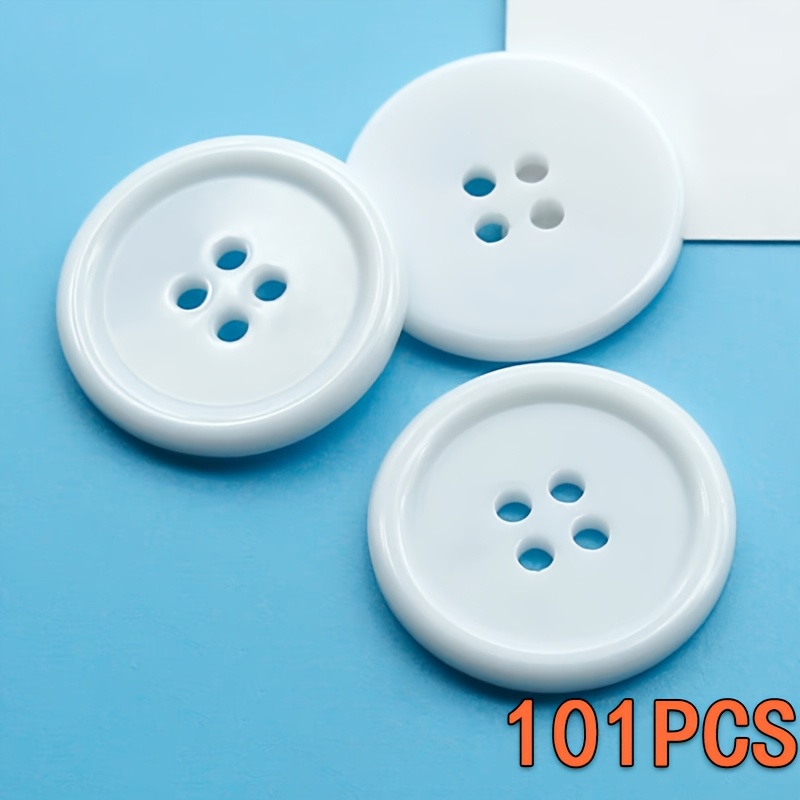 TEMU 101psc Flat Back Resin Buttons, White, Large Size, Thickened With Thin Edge, Polished, For Home Use And Hand Sewing, Smooth Buttons, 2.5cm, For