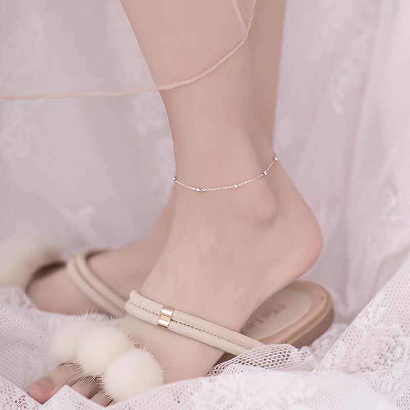 1pc Steel Anklet With Small Beads, Present For All Kinds Of Occasions