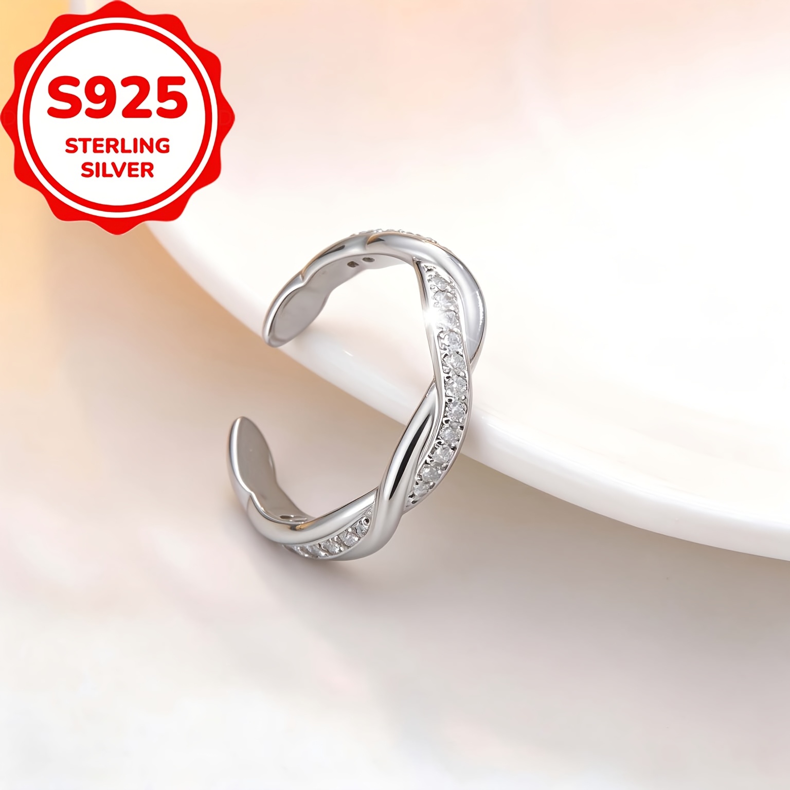 Women's S925 Silver Wave Cross-Design Open Toe Ring