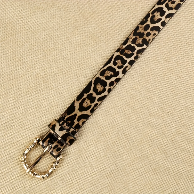 Image of Bohemian Style Women's Belt With Golden Metal , Fashionable Leopard Print Medium Size, Perfect For Casual Weekend Wear, Durable Non- Fabric, No Feathers - 1pc
