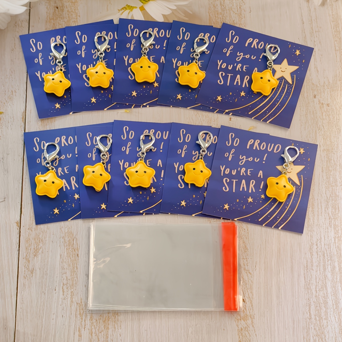 TEMU Gift For Her/him 10 Sets Cute Star Keychain And Encouragement Card Combo Set, Motivational Keychain Party Keychain Gifts, "" Keychain With