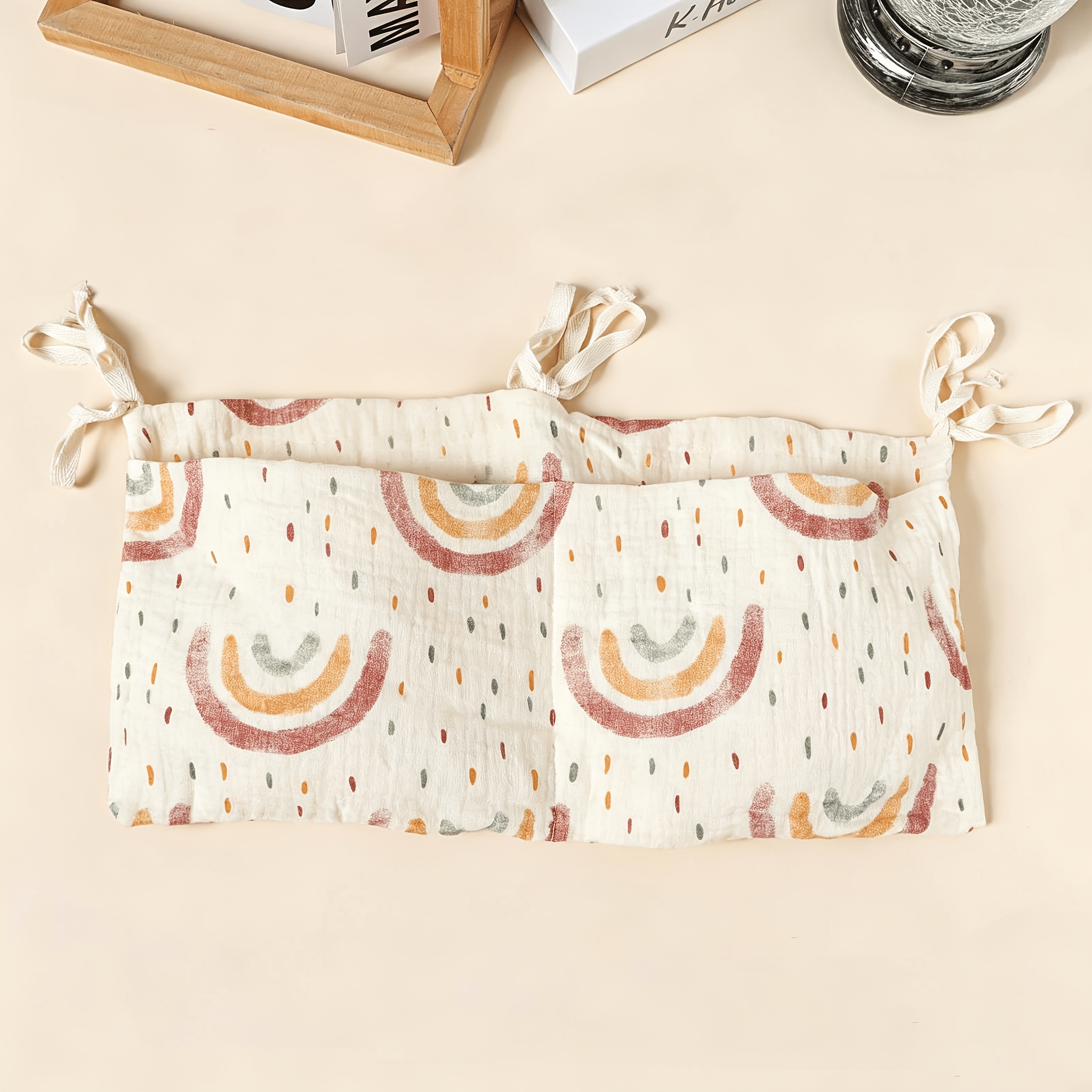 1pc Pink Floral Print Portable Bedside Storage Hanging Pouch, Double-sided Pocket Storage Organizer, Hanging Bag For Storing Small Items In Outdoor Strollers