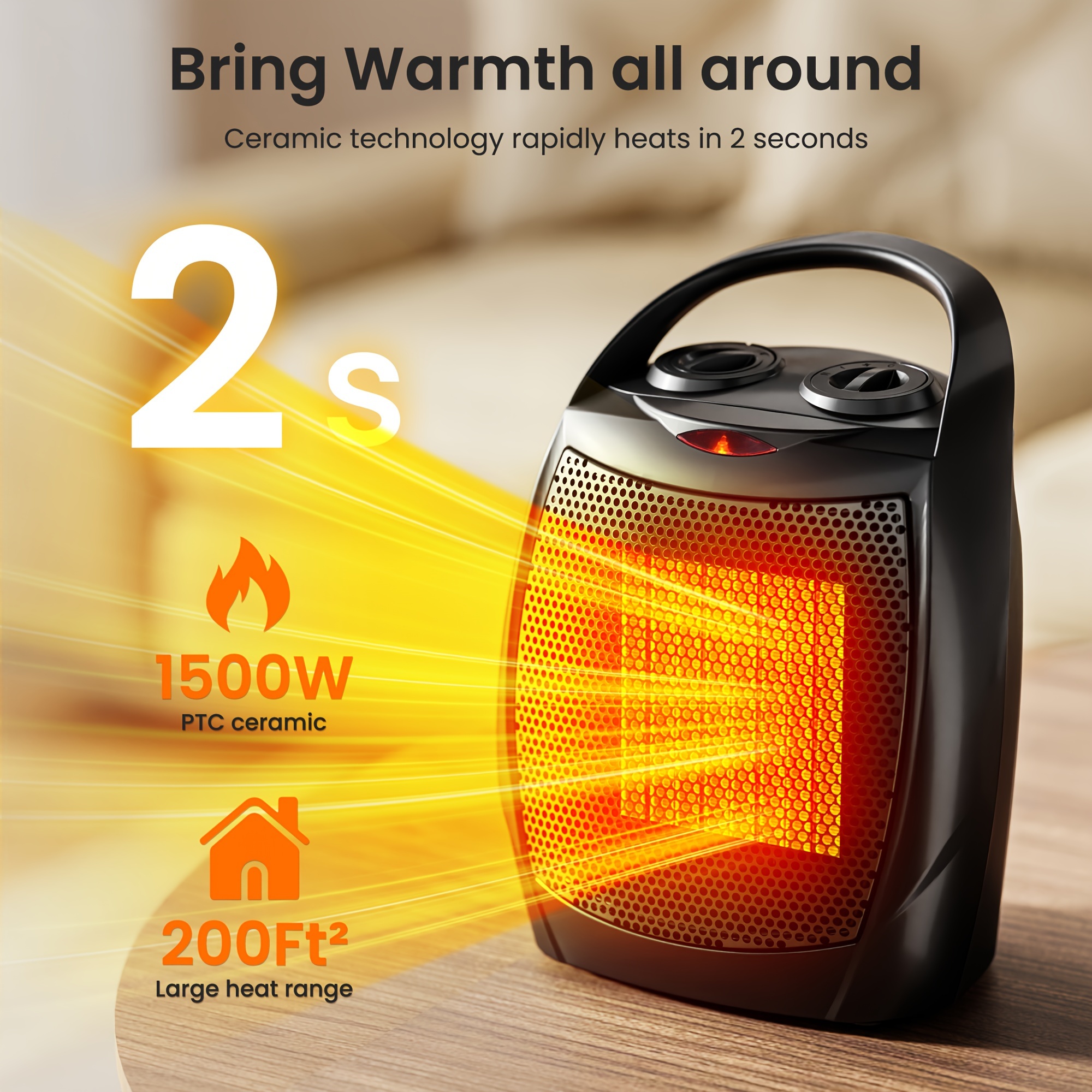 

1500w Space Heater, Portable Electric Heaters For Indoor Use With Thermostat, Safe And Quiet Ceramic Heater Fan, Small Heater With Multiple For Bedroom, Room, Ideal For Christmas Gift