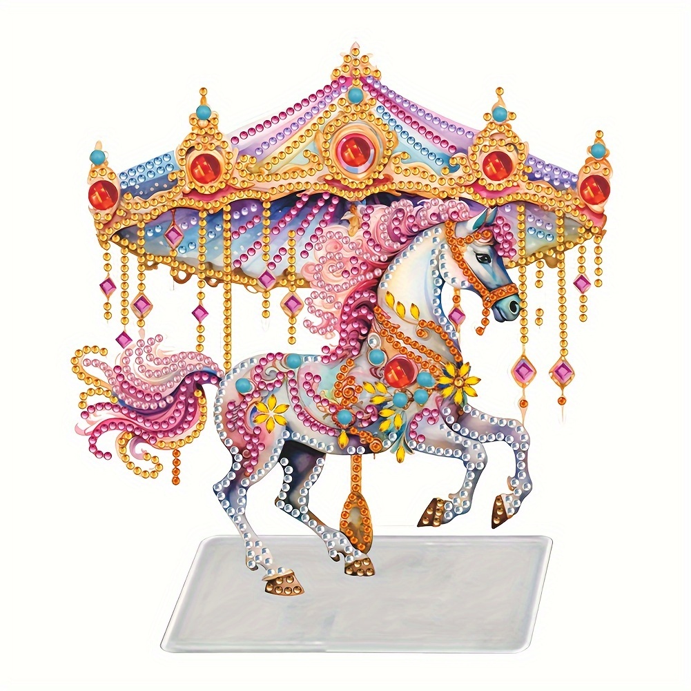 

Diy Carousel Diamond Painting Kit With Irregular Shaped Acrylic Diamonds - Animal Theme Tabletop Decor