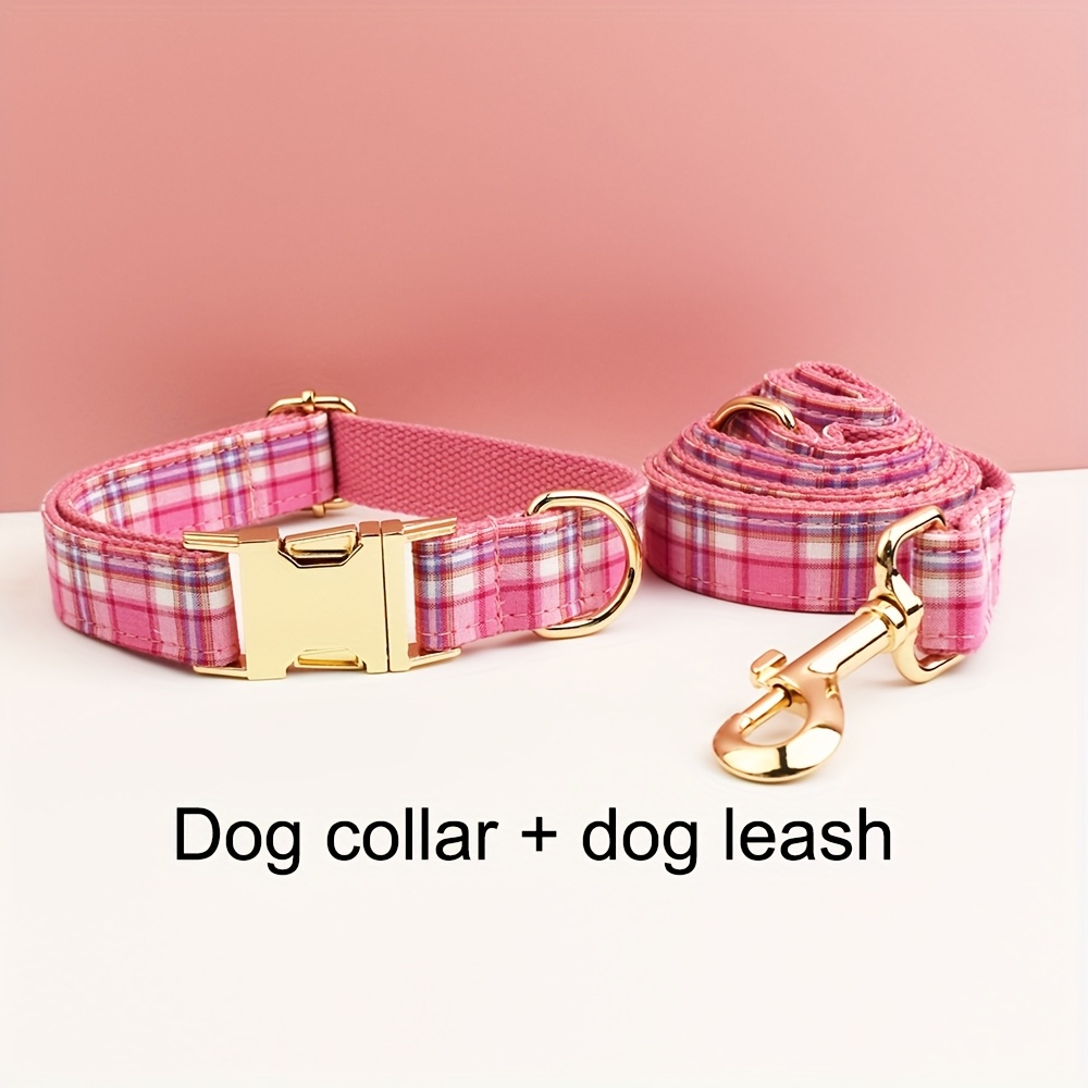 Personalized Plaid Dog Collar with Matching Leash, Custom Engraved