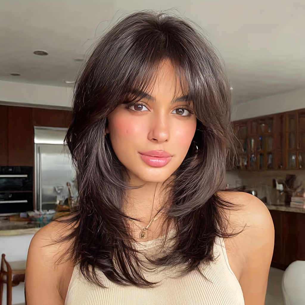 TEMU 18-inch Dark Brown Wig Suitable For Women - High-temperature Straight Hair With , No Maintenance Wig For Daily Wear, Threading-free Clavicle