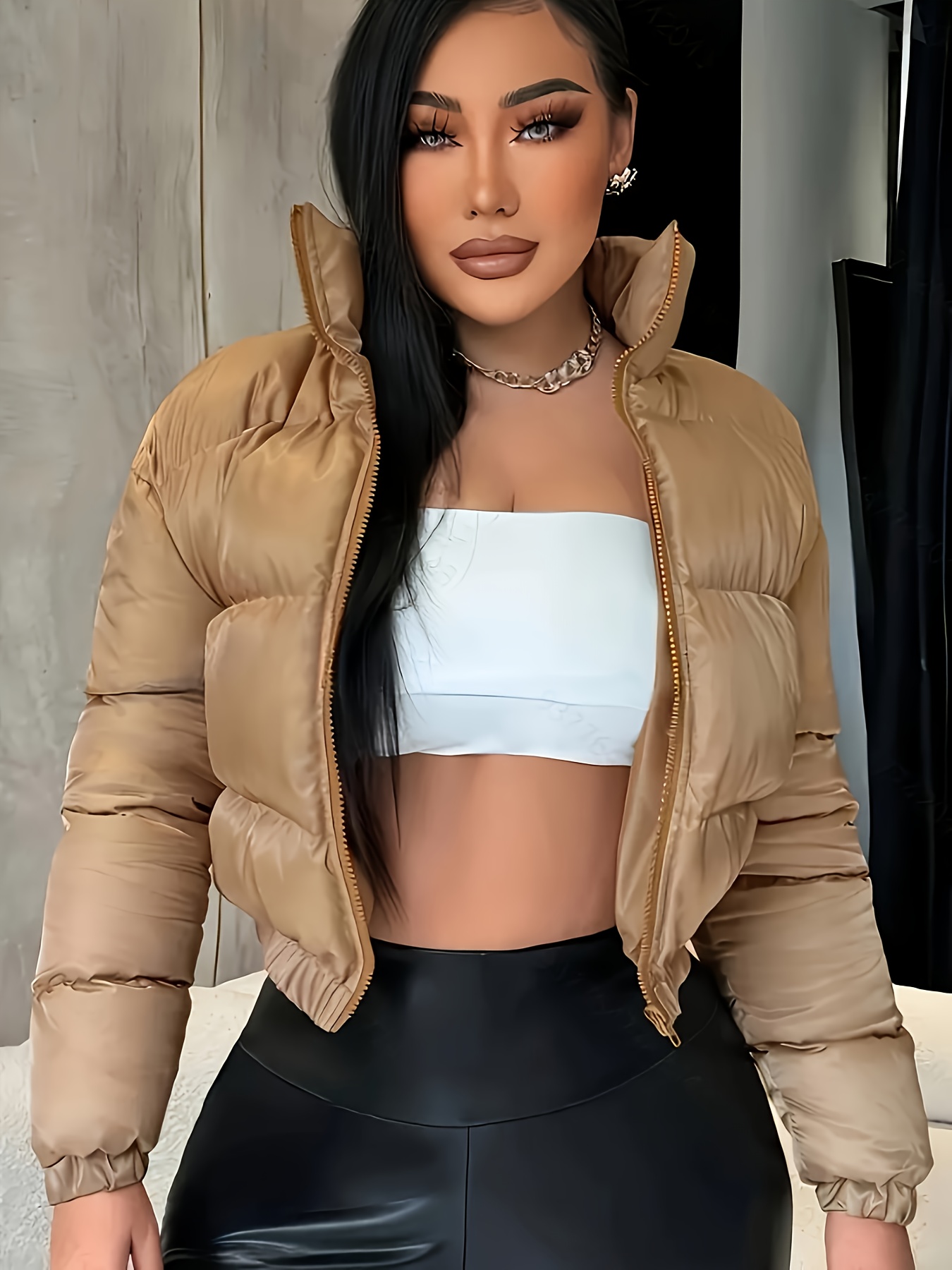 solid color zipper front   fit jacket y2k long sleeved crop jacket womens wear