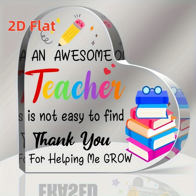 TEMU 2d Flat - [2d Flat] 1pc A Heart-shaped Acrylic Plaque Designed To Gratitude To Teachers, Serving As A Versatile Desktop Ornament, Featuring A 2d