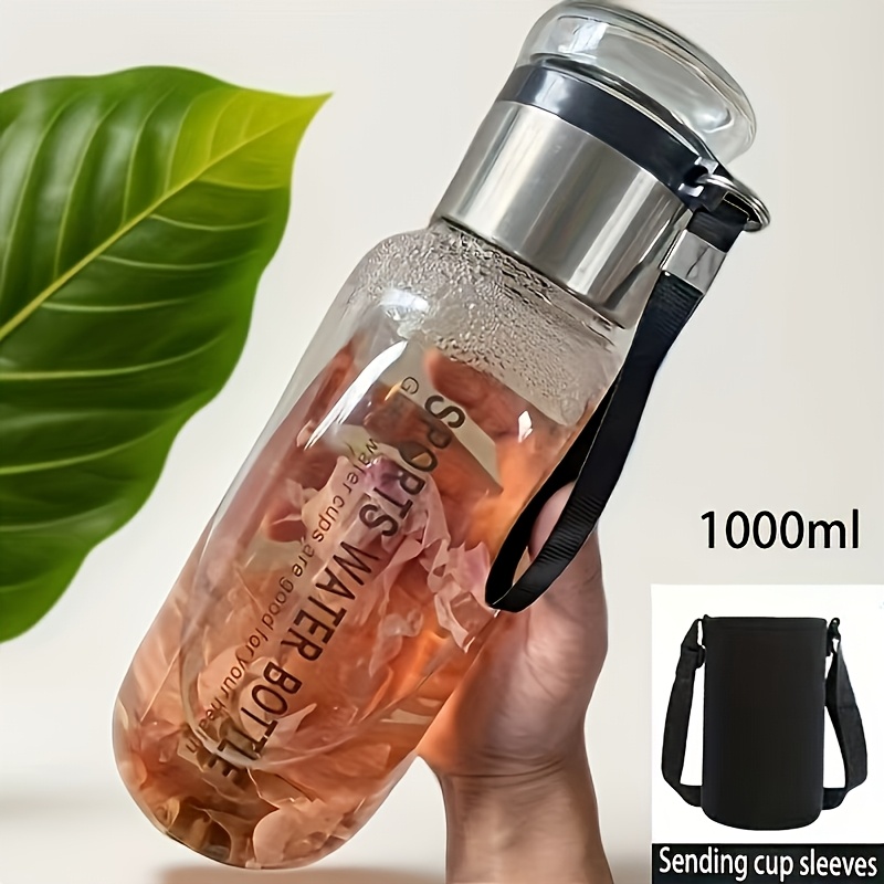 TEMU 1 bouteille d' grande capacité 1000 ml avec manchon, idéale pour de sport, les voyages, café/jus/lait/thé multi-usage, pour et (avec manchon de