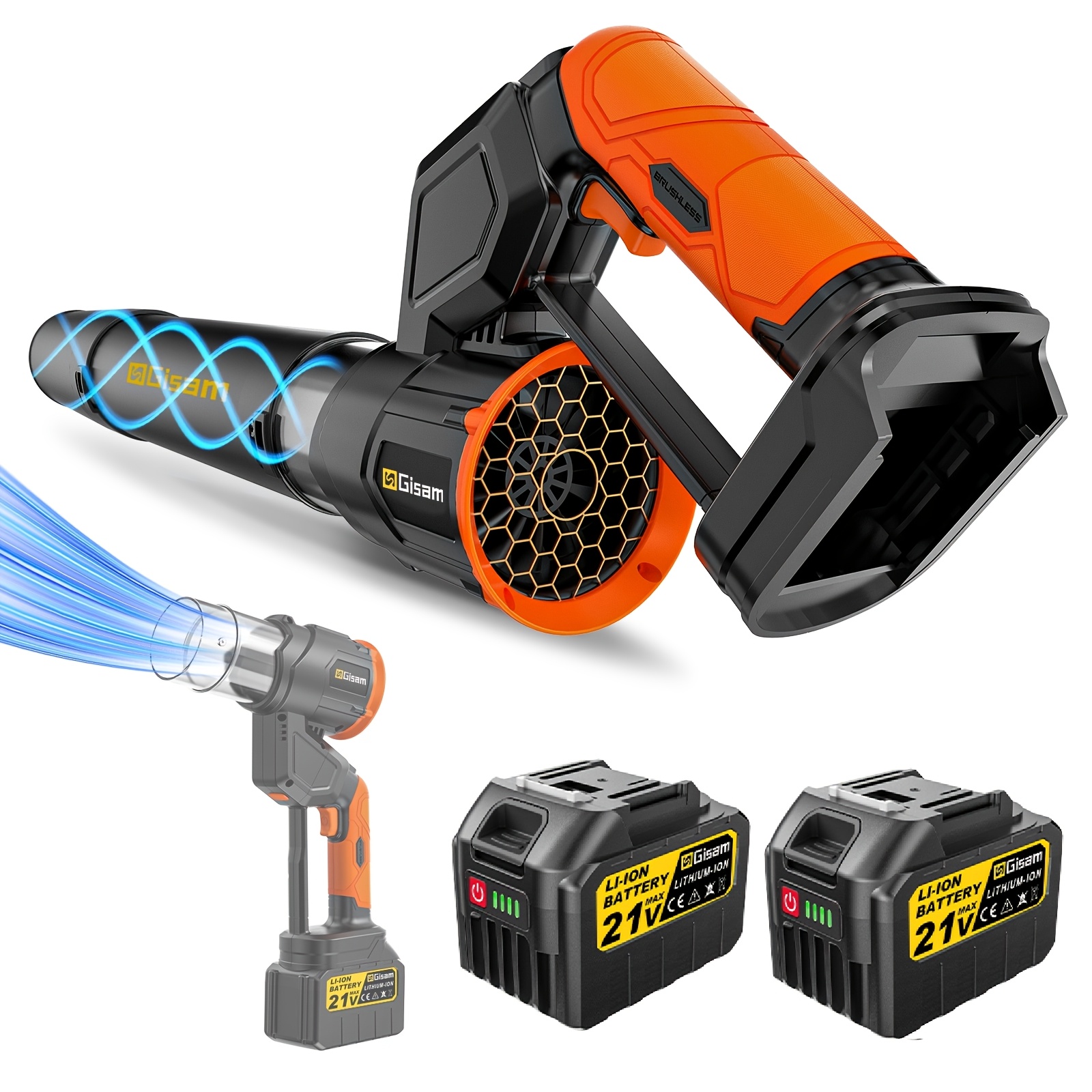 Image of Leaf Blower With 6.0ah Battery, Gisam Brushless Cordless Turbo Blower 3-speed Snow Blower, Vertical And Horizontal Mode Electric Leaf Blower For Garden, Leaves, Dust & Snow