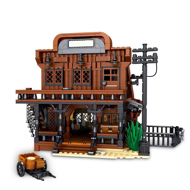 Image of Without Original Box 1884pcs Home Decoration Retro Building Bricks Set Assembly Model For Christmas Halloween Birthday Gift, Jd108 Medieval Bar Building Blocks Toys For Valentine's Day Gift