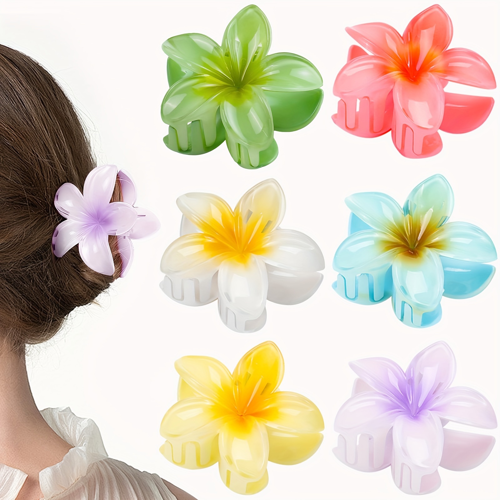 set 6 floral hair claw clips women trendy flower hair - Temu display picture 3