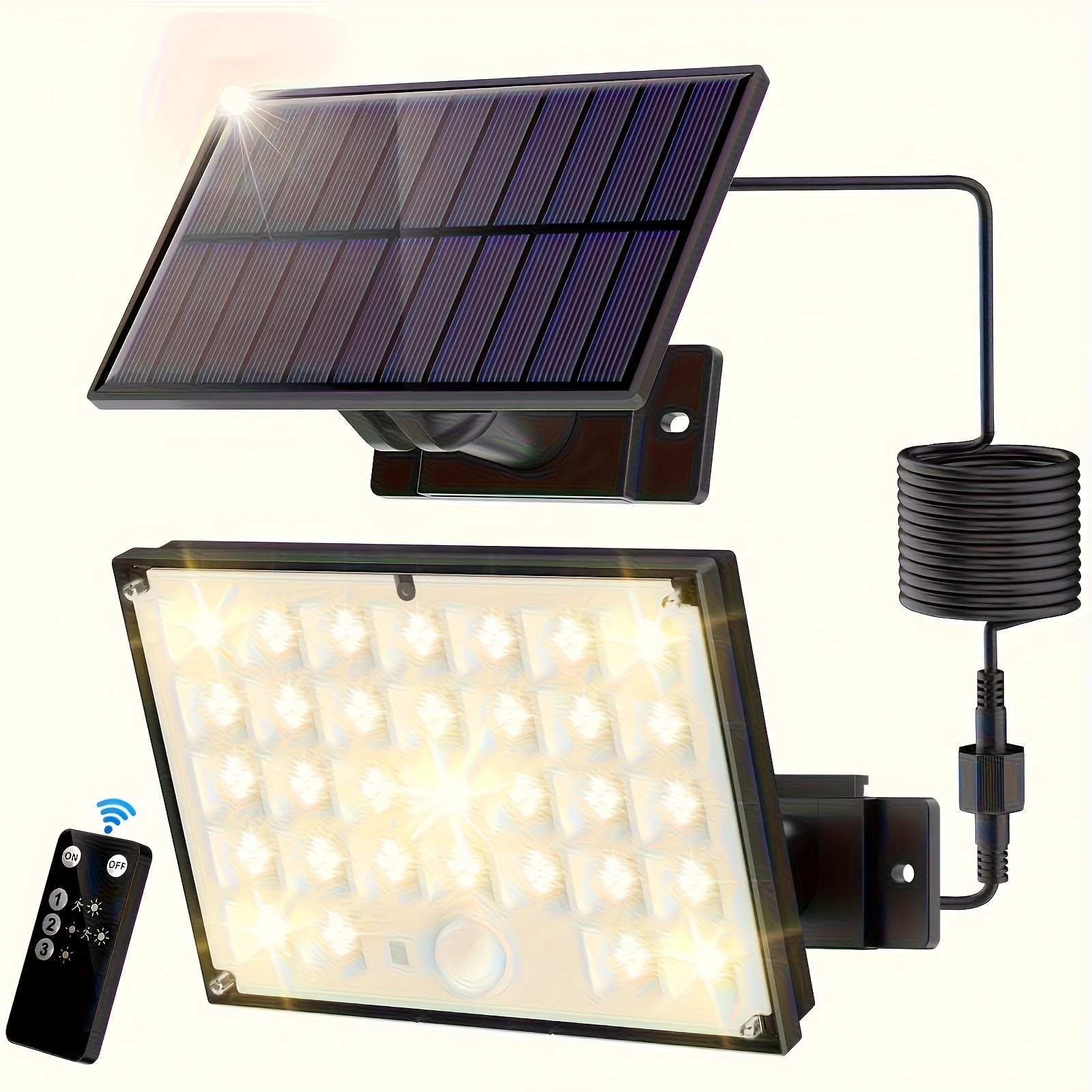 Image of 127led Warm Light Outdoor Solar Light, Ip65, 3 With 5m Cable, Split Solar Motion Sensor Light With Remote, Dusk To Dawn Solar Outdoor Floodlight For Yard, Terrace, Garden (warm White)