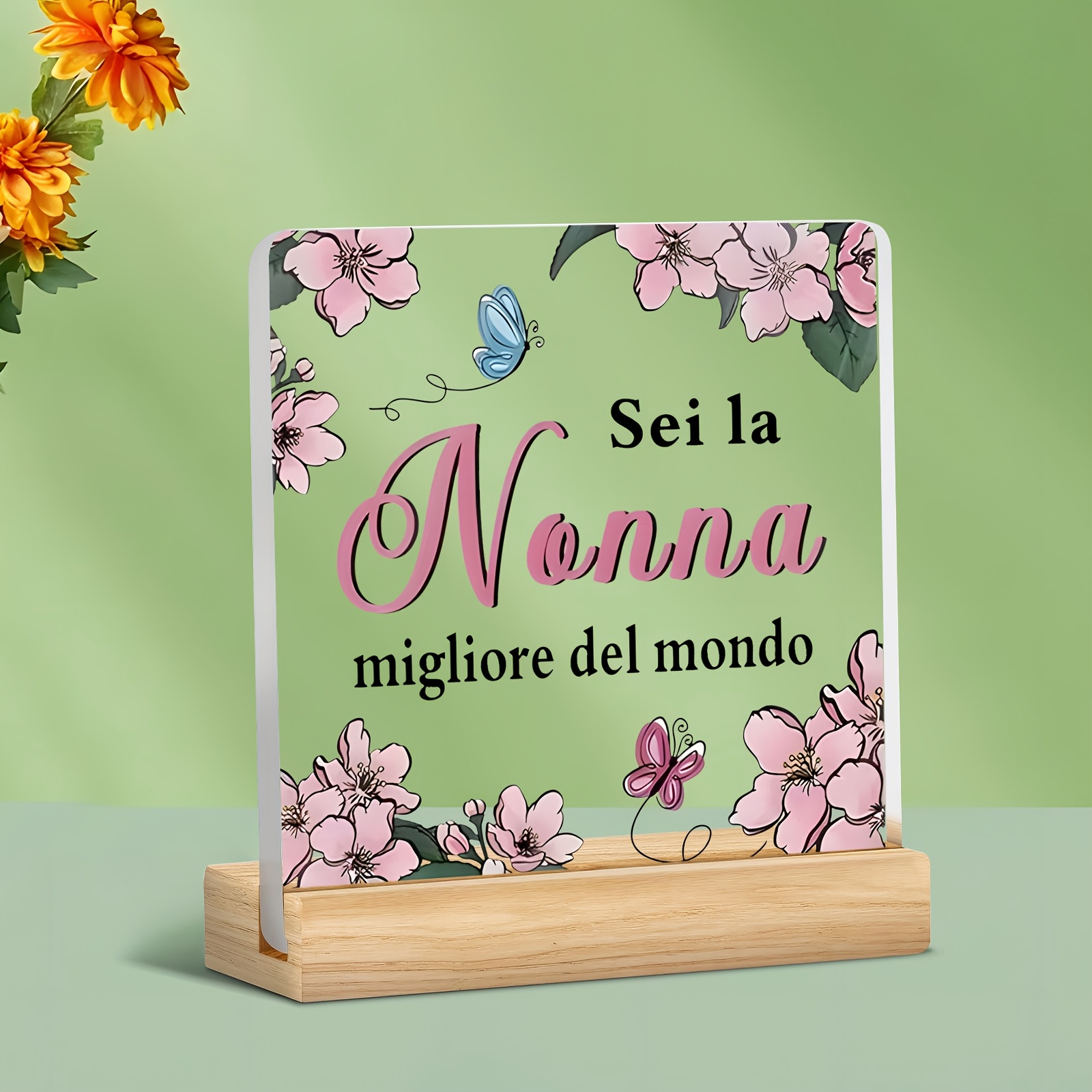 TEMU 2d Flat, 2d Flat Printed Acrylic Desktop Decorative Plaque With Base, Featuring The Italian Text " Grandma In The World" With Gratitude, Plus A