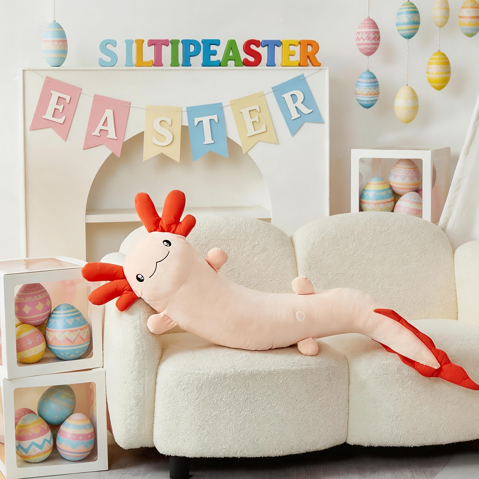 Image of Morismos Giant Axolotl Plush Toy Stuffed Animal, Huge Axolotl Plush For Kids Girl Boy, Big Salamander Plush, Easter Party Gifts Pink