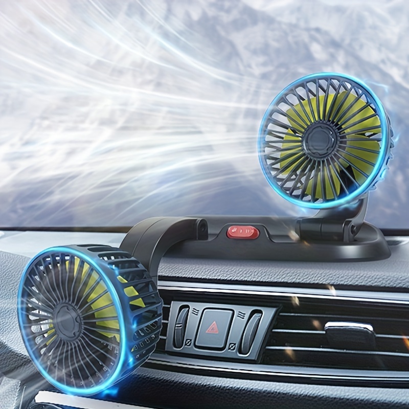 

versatile Cooling" Usb-powered Dual Head Car Fan - 5v, Rotatable & Foldable For Multi-direction Cooling