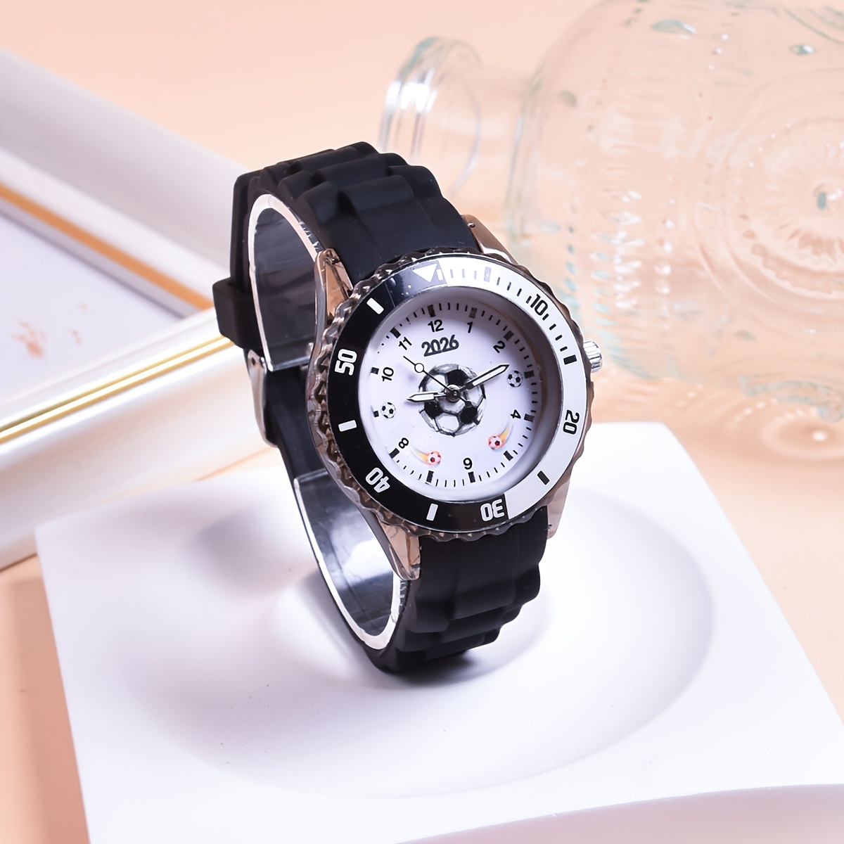 Image of 2024 New Boys' Soccer Sports Watch Led Luminous Quartz Wristwatch Silicone Strap