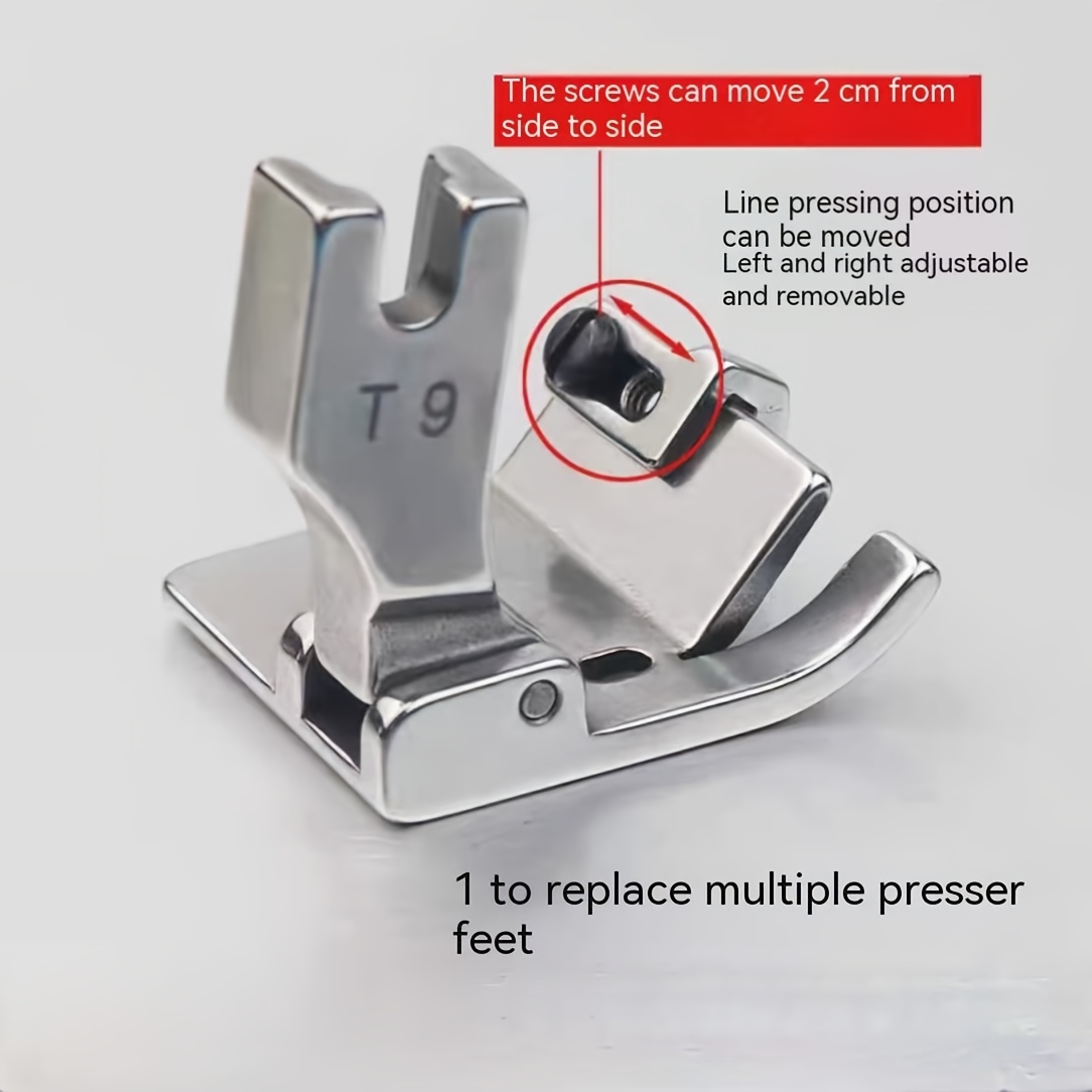 

Stainless Steel T9 Presser Foot For Shirt Collars, Curtains & Hemming - Adjustable Sewing Machine Attachment, Folded Hem, Folding, Band