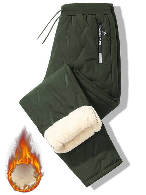 mens fleece lined heavyweight thick winter thermal pants casual jogger pants with lambs fleece lining unisex couples style leak proof and windproof drawstring waist zippered pockets solid color versatile for daily wear home