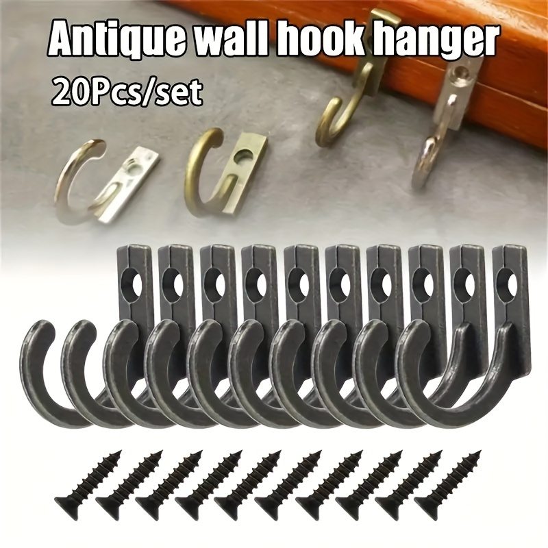 

20pcs Mini Wall Hooks, Vintage Small Key Hat Clothes Hook, Casual Style Metal Single-hole Hanger With Screws