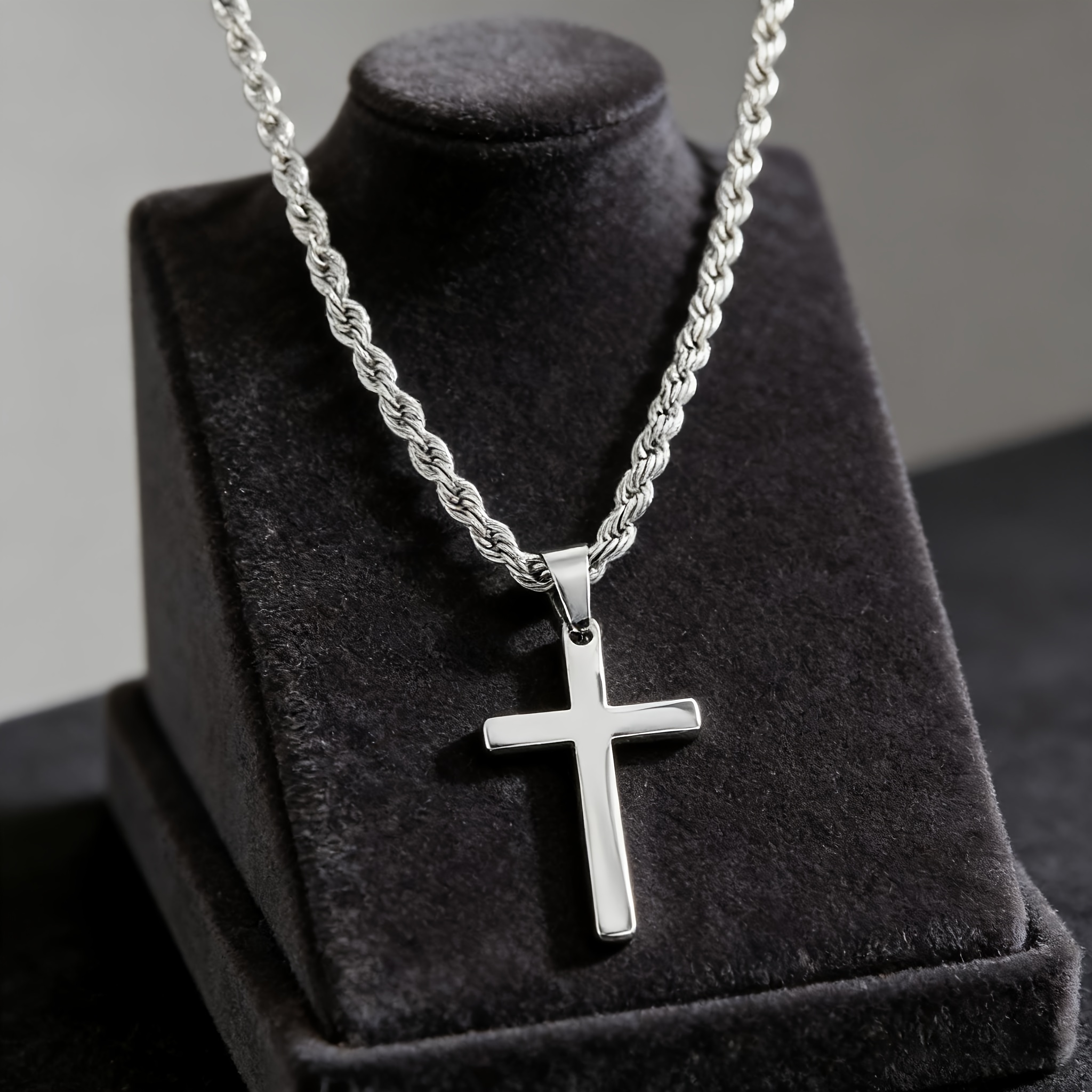 Image of Stylish And Men' Steel Cross Pendant Necklace For Daily Casual Wear, Vacations, And Versatile Outfits