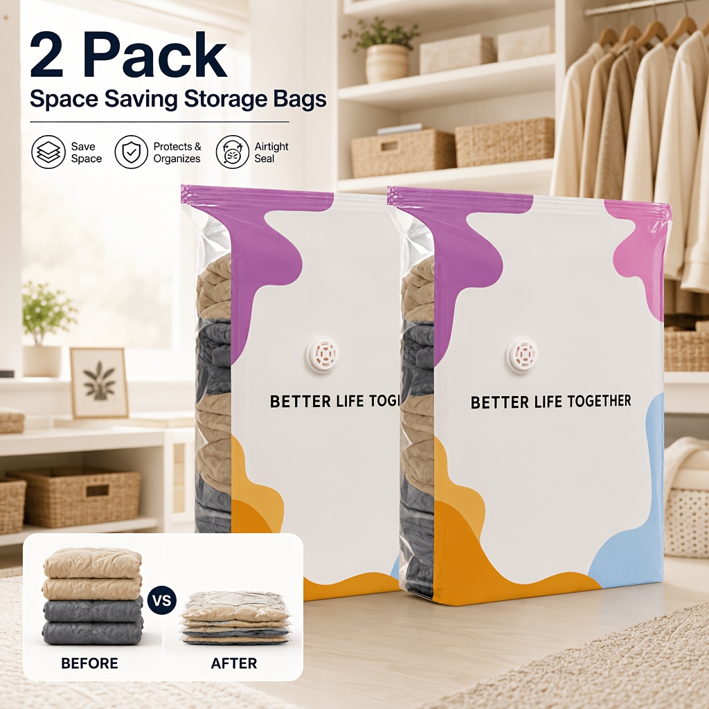 TEMU 2-pack Medium Size Vacuum Compression Bags Without Air Pump, High Seal , Dust-proof Wardrobe Organizer, Space In Closet, Winter Duvet Thick