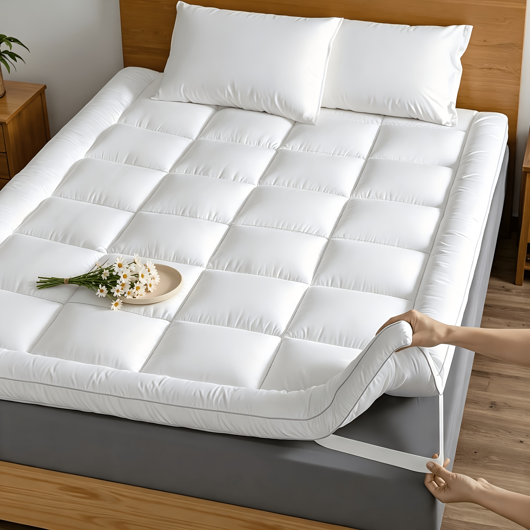 Matelas en microfibre douce Mr. Tree, respirant et lavable en machine ; avec sangles élastiques pour un ajustement sûr et un confort optimal ; 5 cm d'épaisseur