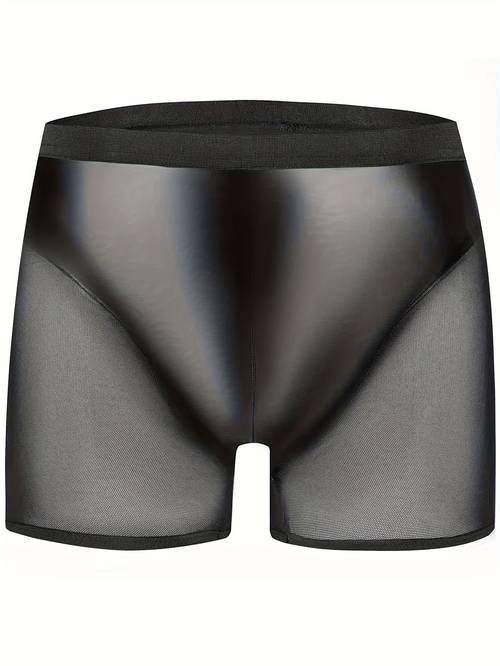 mens soft matte faux leather boxers briefs breathable bulge pouch lingerie waistband underpants