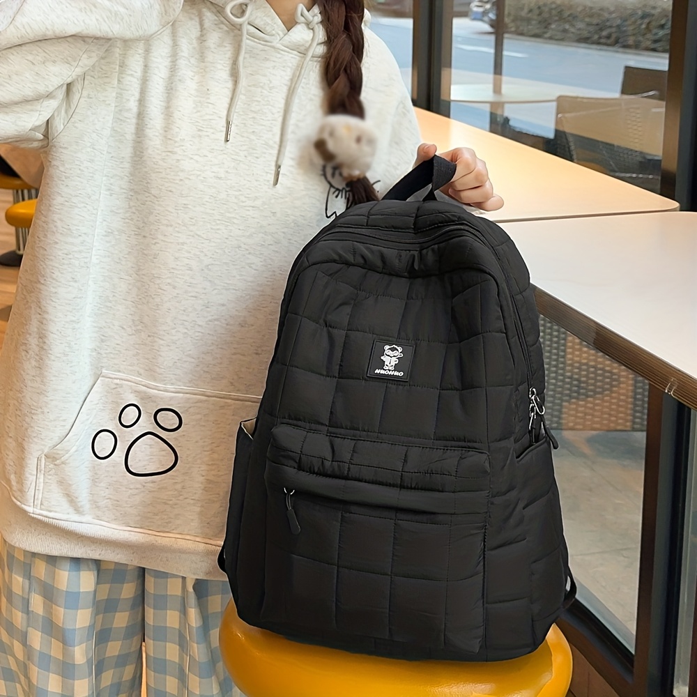 Soft Quilted Puffer Backpack Lightweight Nylon Casual Shoulder Bag_voghion.com