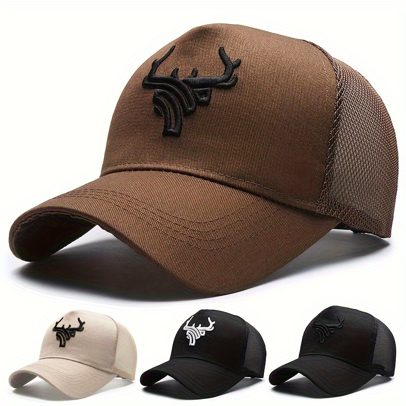 

Men's Breathable Baseball Cap With Deer Pattern - Summer Sun Protection, Stretch Fabric, Sporty Style