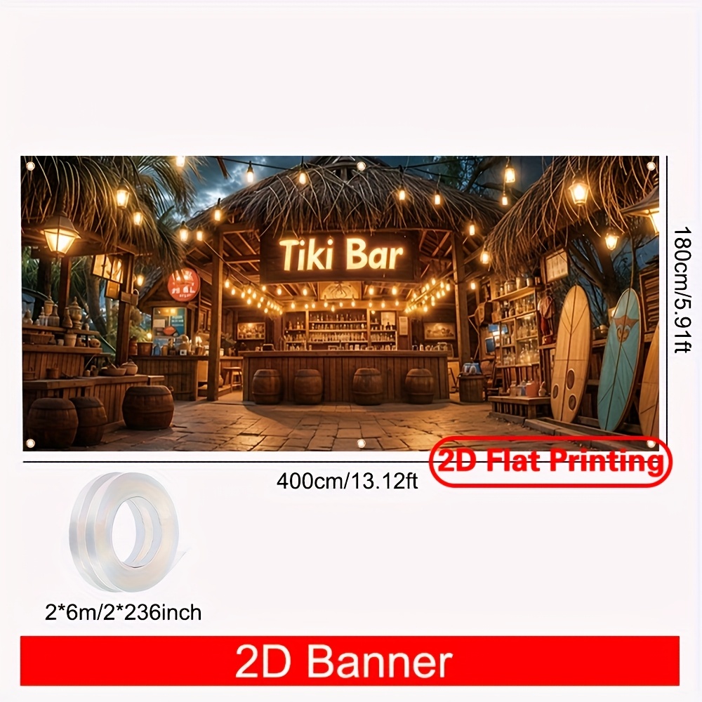 E-shop 2D-Türbanner im tropischen Tiki-Bar-Design, ideal für Sommer-Luau-Partys, Geburtstage und Veranstaltungen im Innen- und Außenbereich. Diese