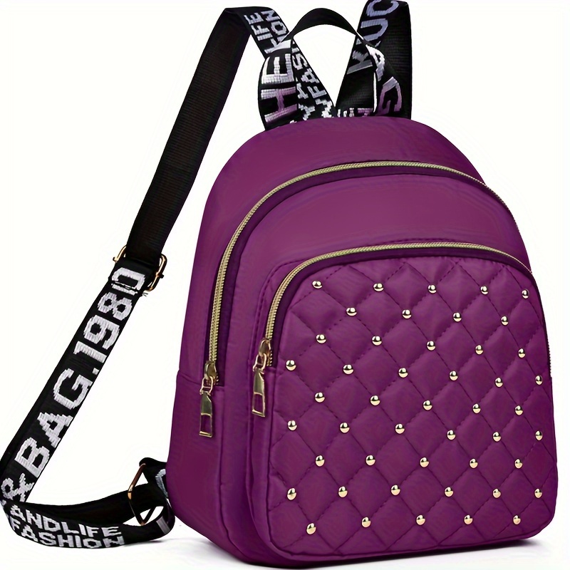 TEMU Neutral Gender Dual-shoulder Backpack With Diamond Pattern Embroidery Thread And Rivets. New Style, Casual Backpack. [the Opening Is Random]