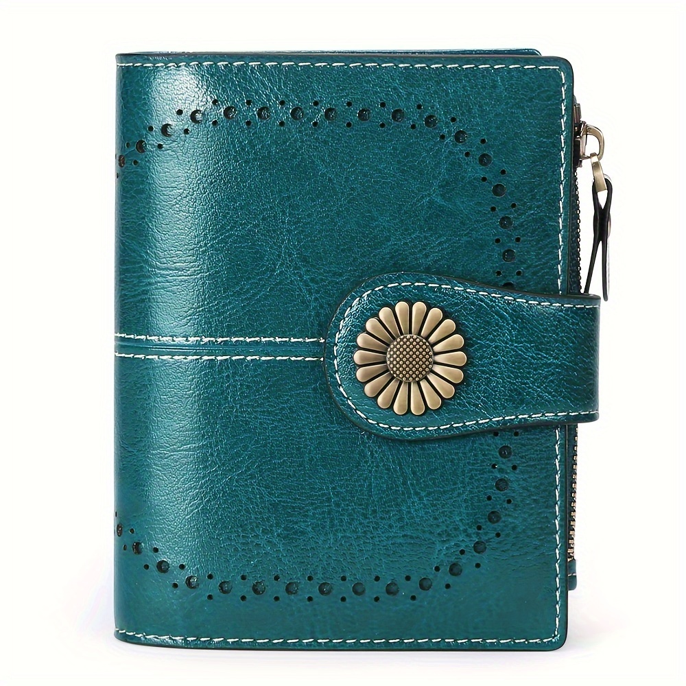 

Women's Leather Wallet Made Of Soft Genuine Leather With 16 Card Slots Short Purse And Blocker Rfid, Blue