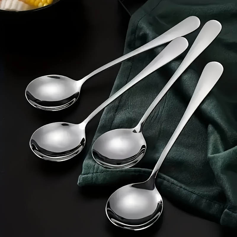 

4/12pcs Stainless Steel Dining Spoons, Soup Spoons, Round Spoons, Dessert Spoons, Mirror Polished, Dishwasher Safe, Suitable For Home Kitchen, Restaurant