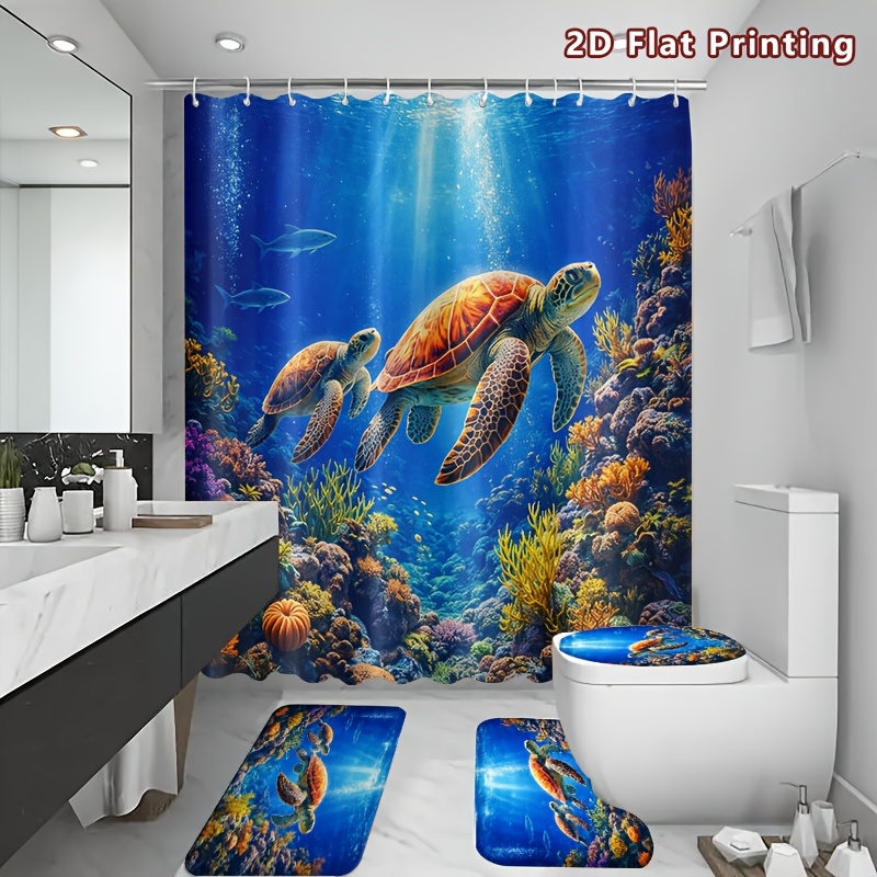 4pcs Hummingbird Love Shower Curtain Set with Bath Mat