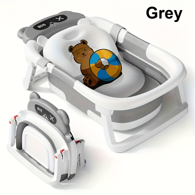 TEMU Baignoire Bébé avec Thermomètre Numérique, Bassin Pliable pour Lavabo et Voyage, Surface Antidérapante Sécurisée, Matériau Compact à Folding